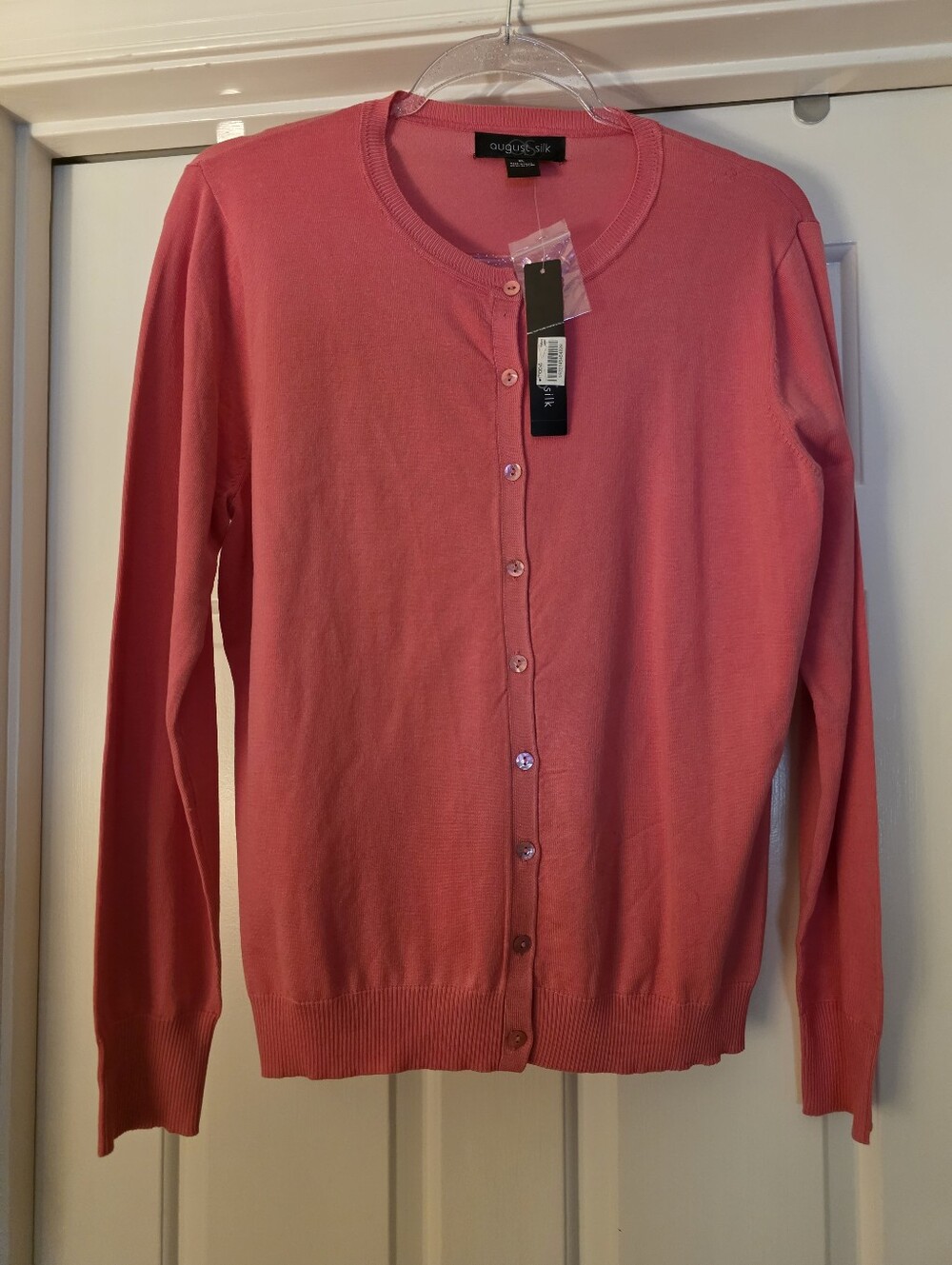 NWT August Silk Lightweight Cardigan - Casey Pink (Vibrant Coral) - Size XL